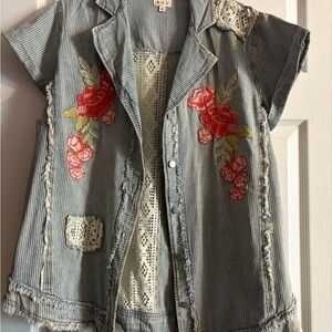 Floral Embroidered Denim Vest